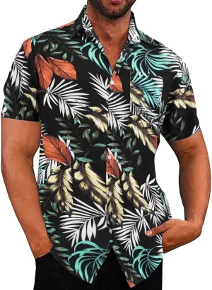 LCMTWX Mens Beach Shirts Mens Fashion and Leisure Color Matching Lapel Button Half Sleeve Shirt T Shirt Short Sleeve for