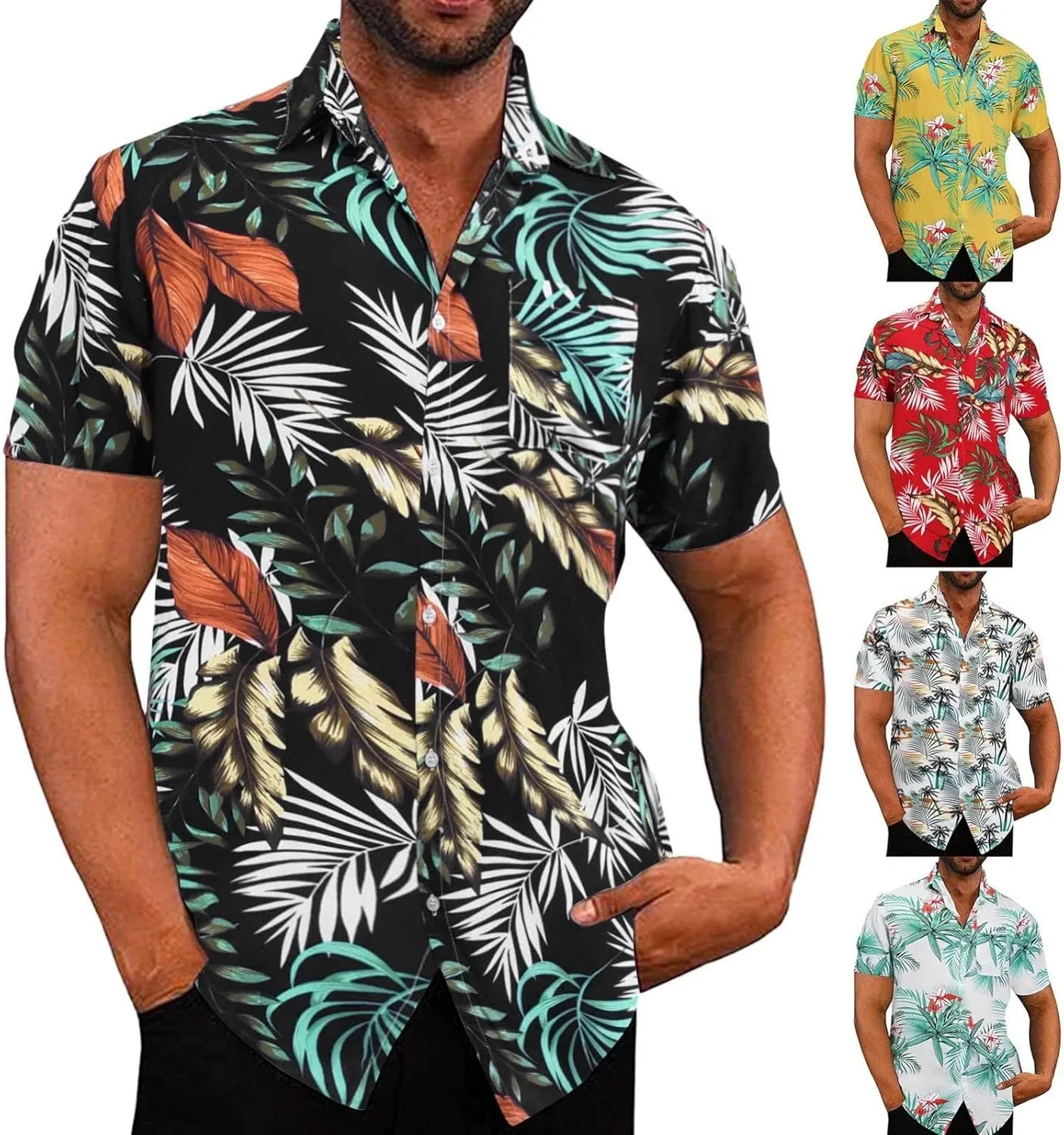 LCMTWX Mens Beach Shirts Mens Fashion and Leisure Color Matching Lapel Button Half Sleeve Shirt T Shirt Short Sleeve for