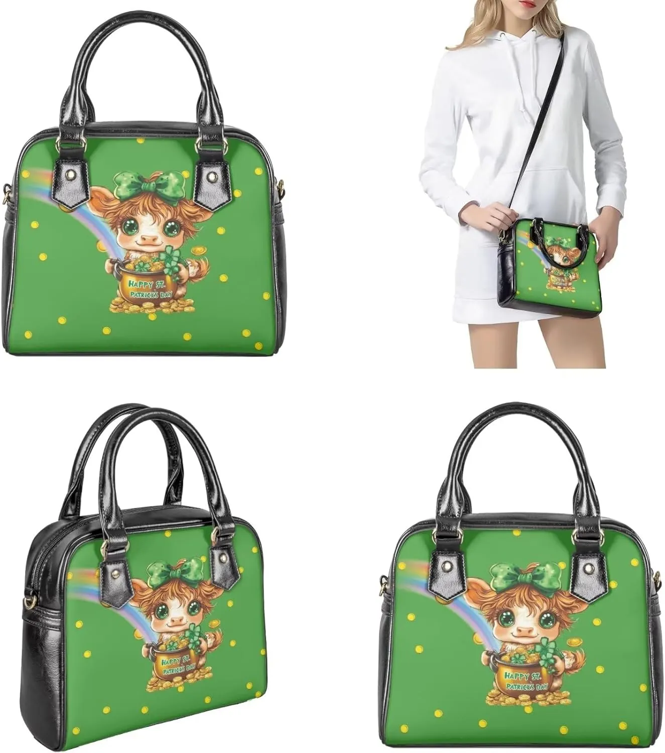 Leather Shoulder Bag for Women Saddle Satchel Matched Wallet Set of 3
