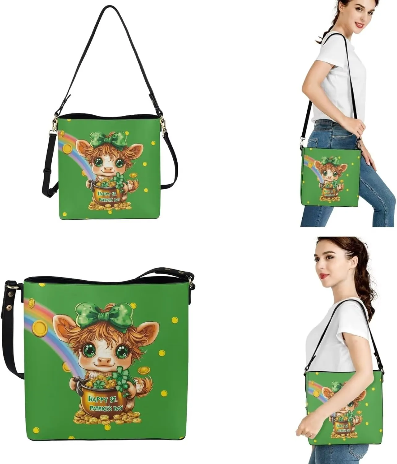 Leather Shoulder Bag for Women Saddle Satchel Matched Wallet Set of 3