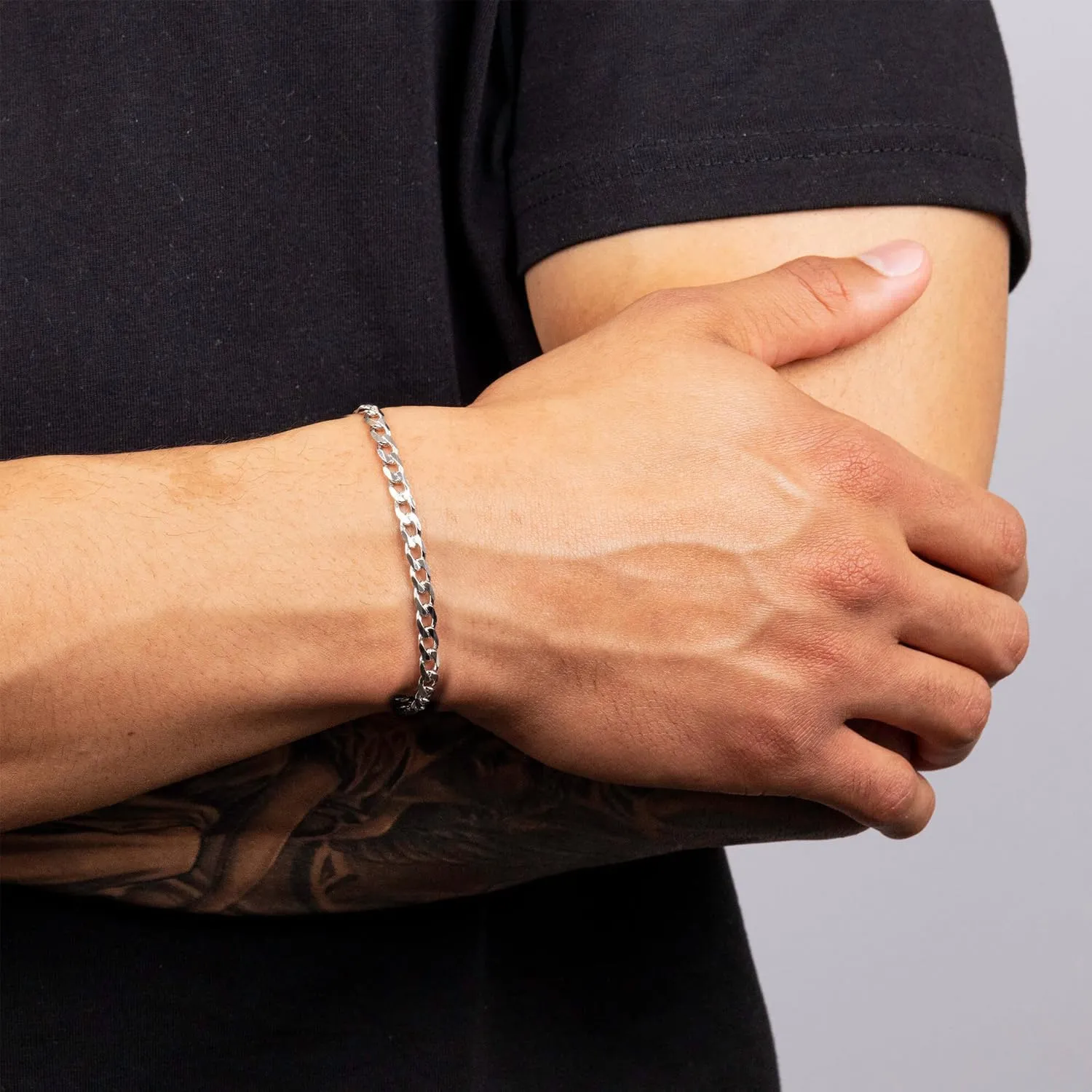 LeCalla Solid 925 Sterling Silver Curb Chain Bracelets | Light-Weight Italian Diamond-Cut Cuban Link Curb Chain Bracelet for Men (6.5, 7, 7.5, 8, 8.5 & 9 Inches), Made in Italy