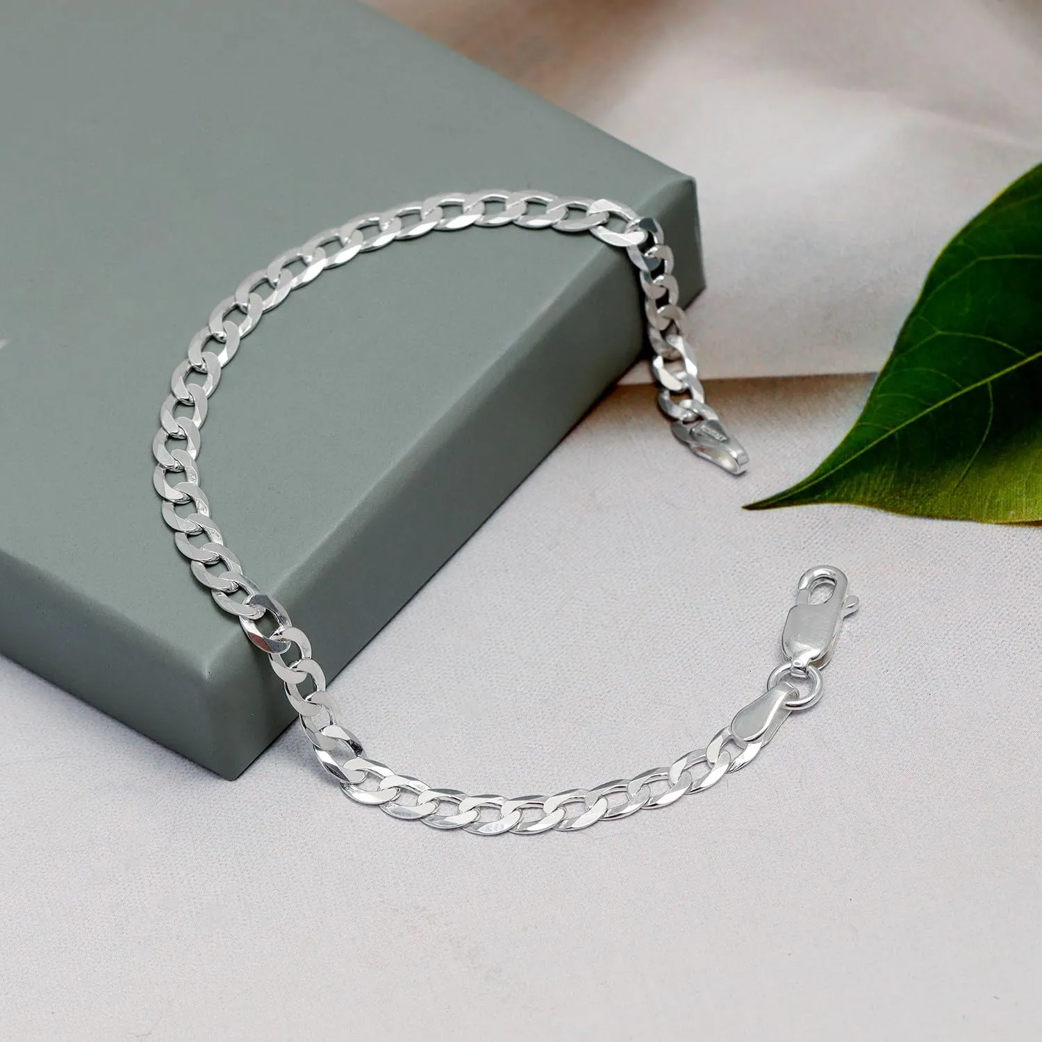 LeCalla Solid 925 Sterling Silver Curb Chain Bracelets | Light-Weight Italian Diamond-Cut Cuban Link Curb Chain Bracelet for Men (6.5, 7, 7.5, 8, 8.5 & 9 Inches), Made in Italy