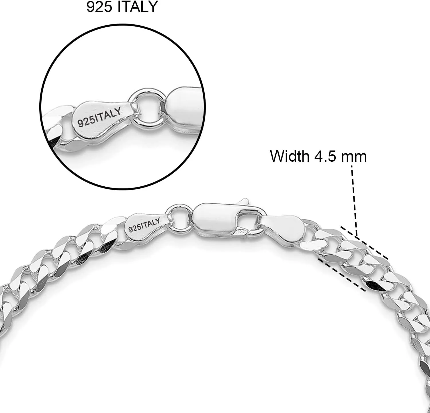 LeCalla Solid 925 Sterling Silver Curb Chain Bracelets | Light-Weight Italian Diamond-Cut Cuban Link Curb Chain Bracelet for Men (6.5, 7, 7.5, 8, 8.5 & 9 Inches), Made in Italy