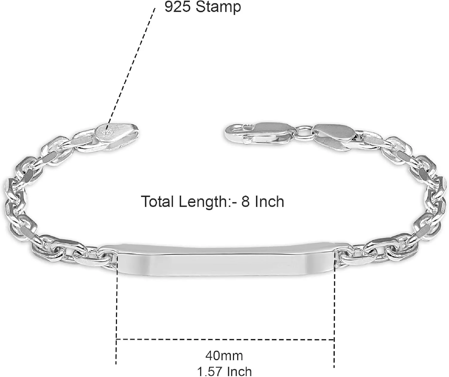 LeCalla Solid 925 Sterling Silver Men's ID Chain Bracelet | Classic Italian Cable Chain ID Bar Bracelet | Men's Silver Chain Bracelet, (7.5, 8, 8.5, 9 Inches) Made in Italy