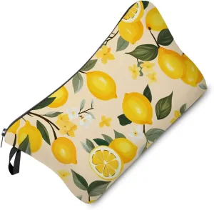 Lemon Makeup Bag Yellow Lemon Pattern Small Cute Organizer Bag Zipper Pouch Lemon Illustration Print Cosmetic Bag Present for Women Friends