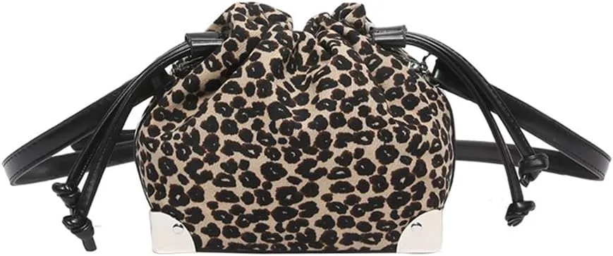 Leopard Print Drawstring Bucket Bag Hobo Crossbody Bucket Handbag and Purse Cheetah Print Satchel Drawstring Bag