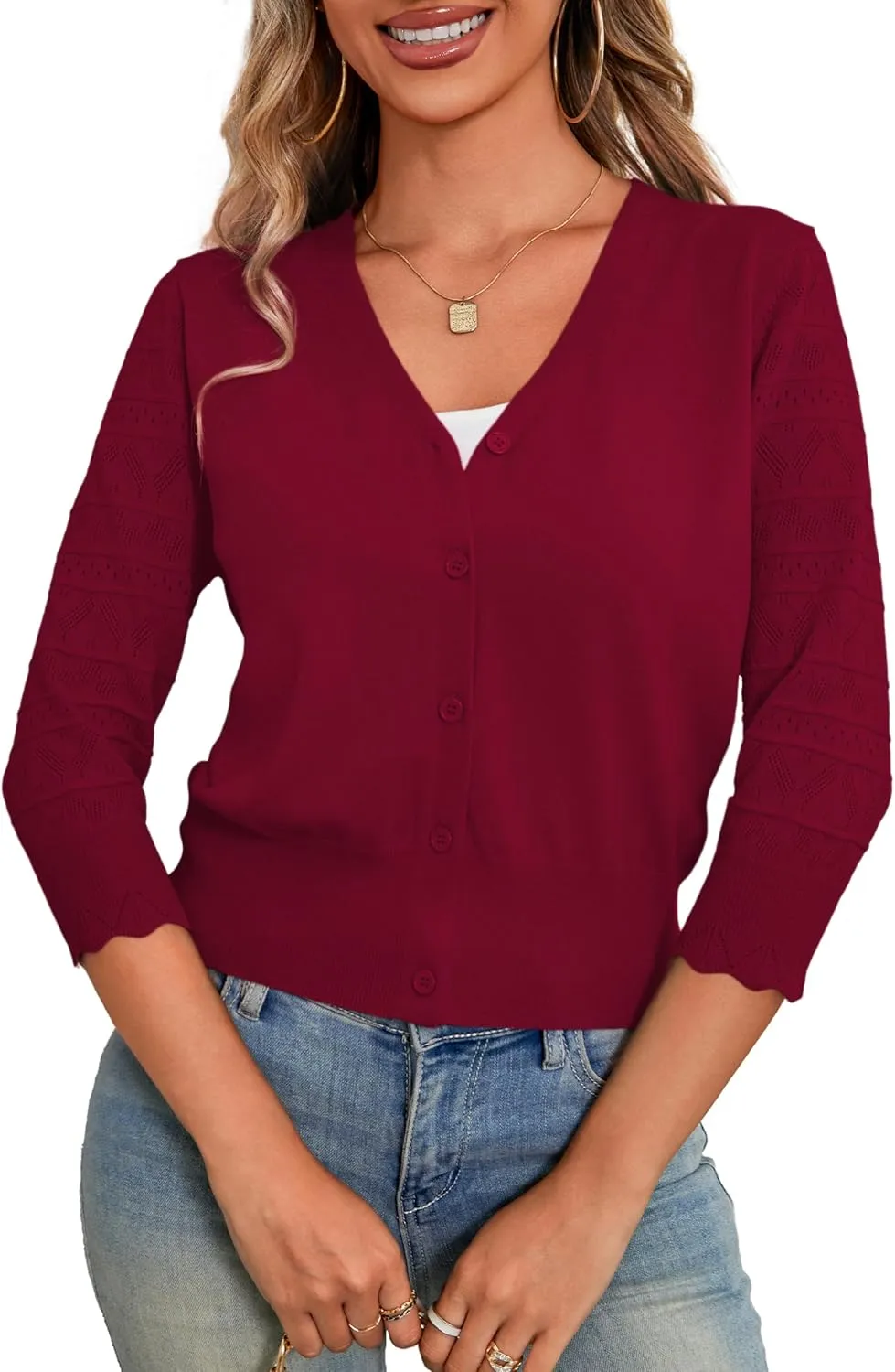 LIENRIDY Women's Crochet Cropped Cardigans Sweaters 3/4 Sleeve Open Front Bolero Shrugs, S-XL