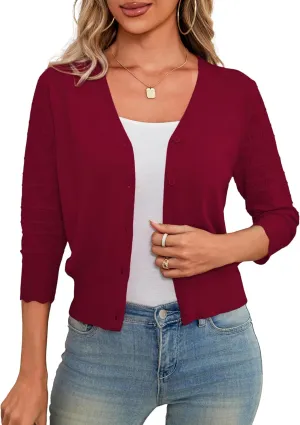 LIENRIDY Women's Crochet Cropped Cardigans Sweaters 3/4 Sleeve Open Front Bolero Shrugs, S-XL