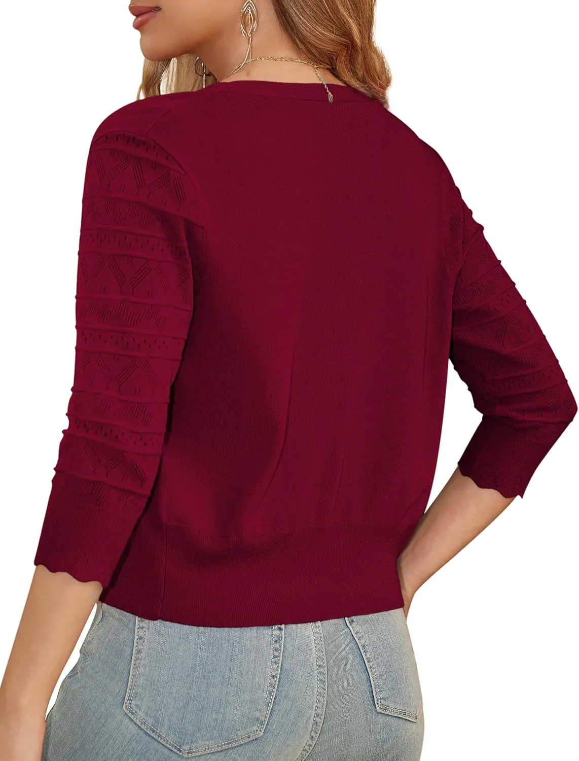LIENRIDY Women's Crochet Cropped Cardigans Sweaters 3/4 Sleeve Open Front Bolero Shrugs, S-XL