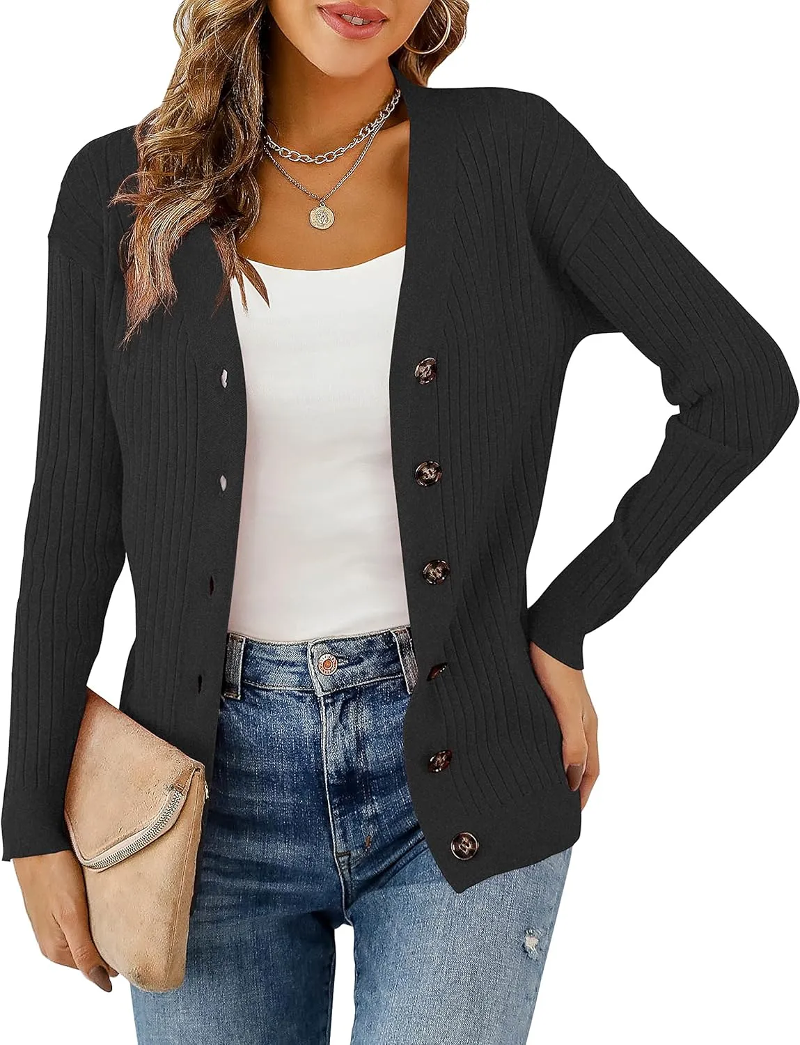 LIENRIDY Women's Knit Cardigan Long Sleeve Button Down Sweater Lightweight Cardigans, S-XL