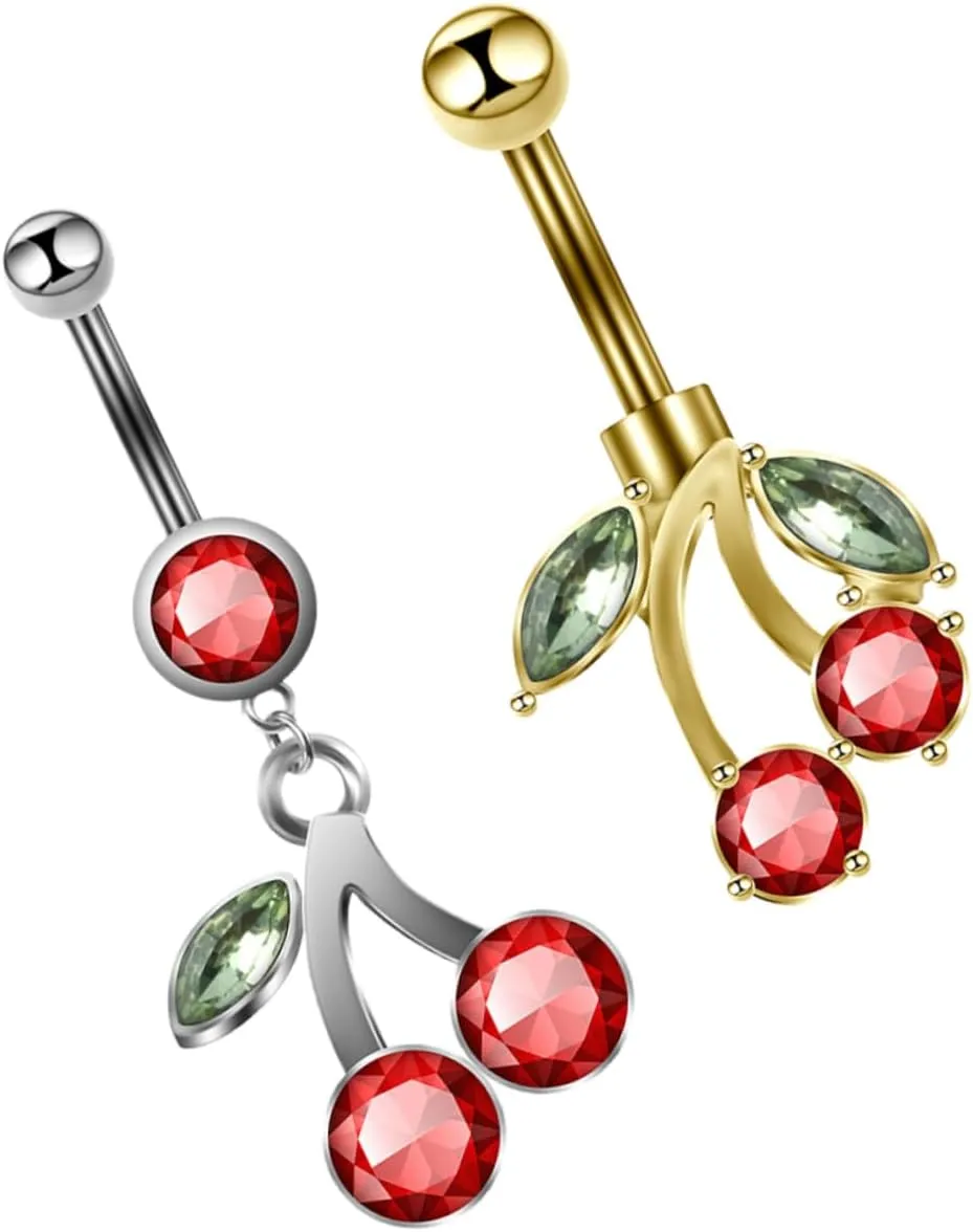 LIFKOME Stylish Cherry Belly Button Rings Fashion Jewelry Silver Navel Rings Fruit Design