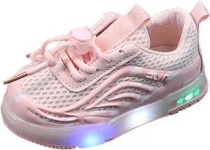Light Up Shoes Toddler Mesh Lightweight Casual Sneaker Lac Up Non-Slip Led Shoes Toddler Luminous Shoes