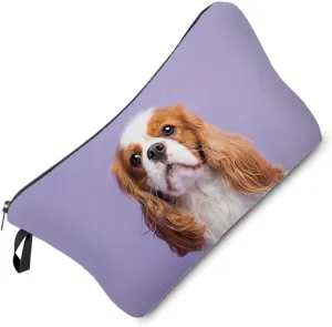 Lilac King Charles Spaniel Makeup Bag Small Organizer Zipper Pouch King Charles Spaniel Cosmetic Bag Puppy Present for Dog Lovers Dog Mom Women