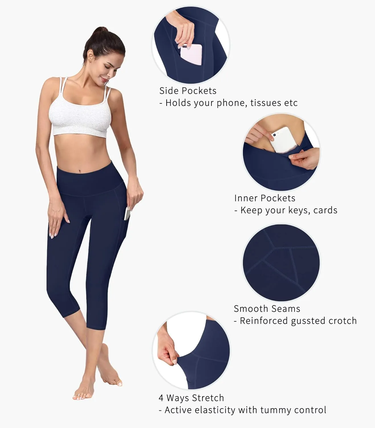 Lingswallow High Waist Yoga Pants - Yoga Pants with Pockets Tummy Control, 4 Ways Stretch Workout Running Yoga Leggings