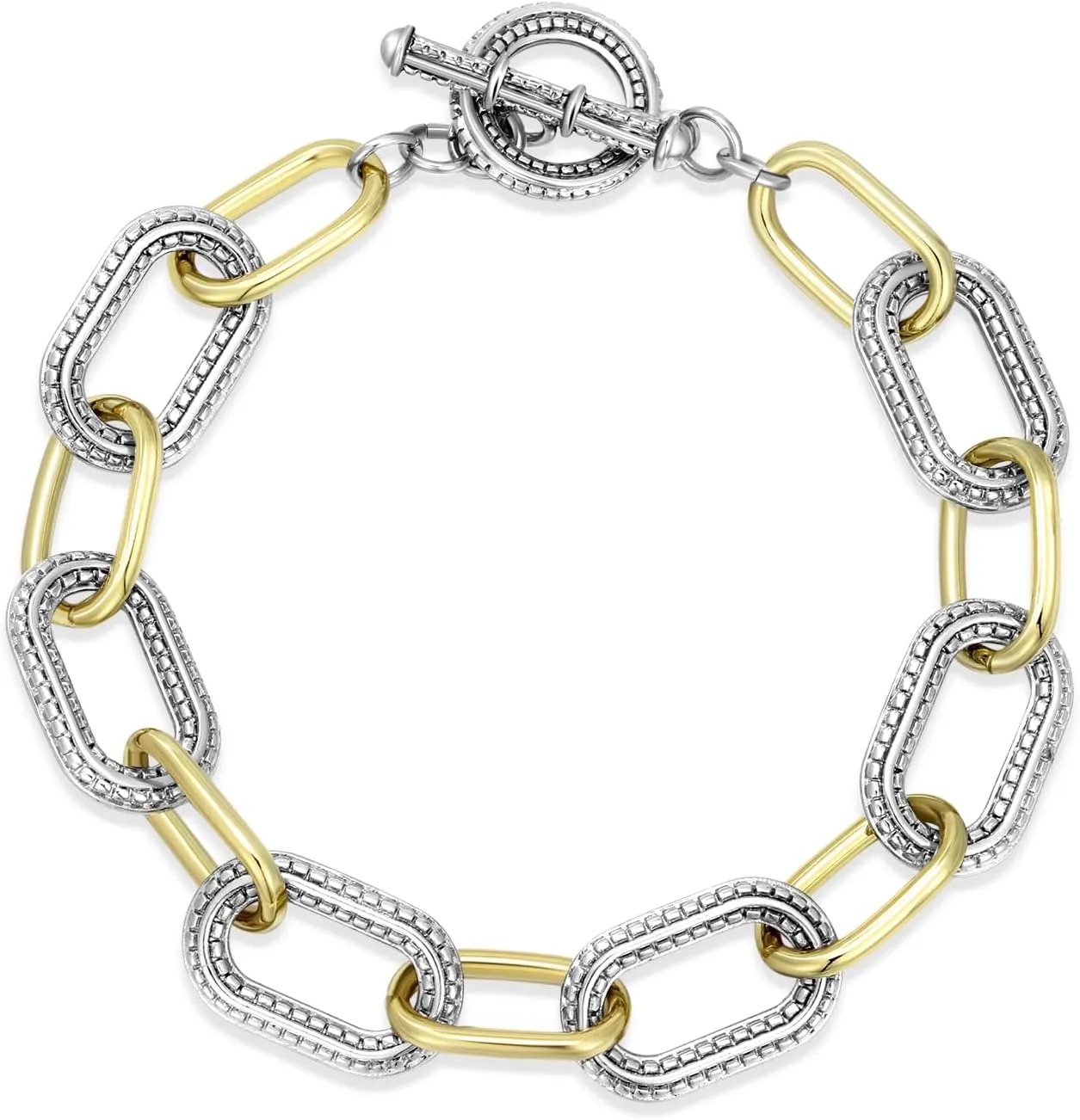 Link Bracelet for Women Gold and Silver 2 tone Circles Chain Wire Bangle Designer Inspired Bracelets