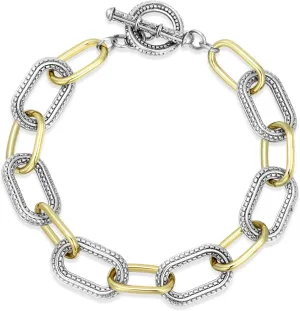 Link Bracelet for Women Gold and Silver 2 tone Circles Chain Wire Bangle Designer Inspired Bracelets