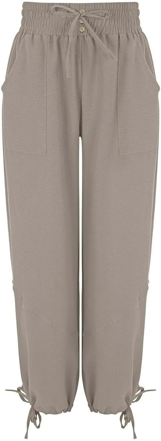 Litetao Wide Leg Pants Women Plus Size Comfy Hippie Harem Pants Baggy Linen High Waist Sweatpants Casual Trouser with Pockets