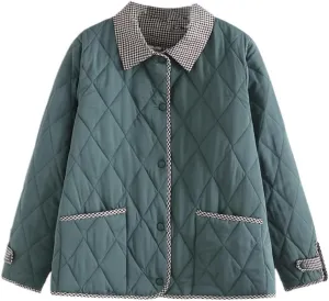 LIXINGHEITANG size mother's autumn and winter cotton-padded jacket with lapel Light weight quilted coat for women