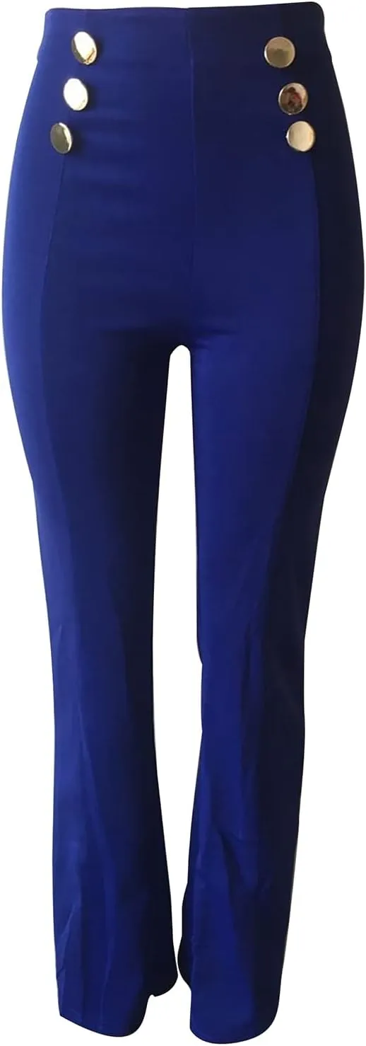 LKOUS Women's Stretchy High Waisted Wide Leg Button-Down Pants Work Dress Pant