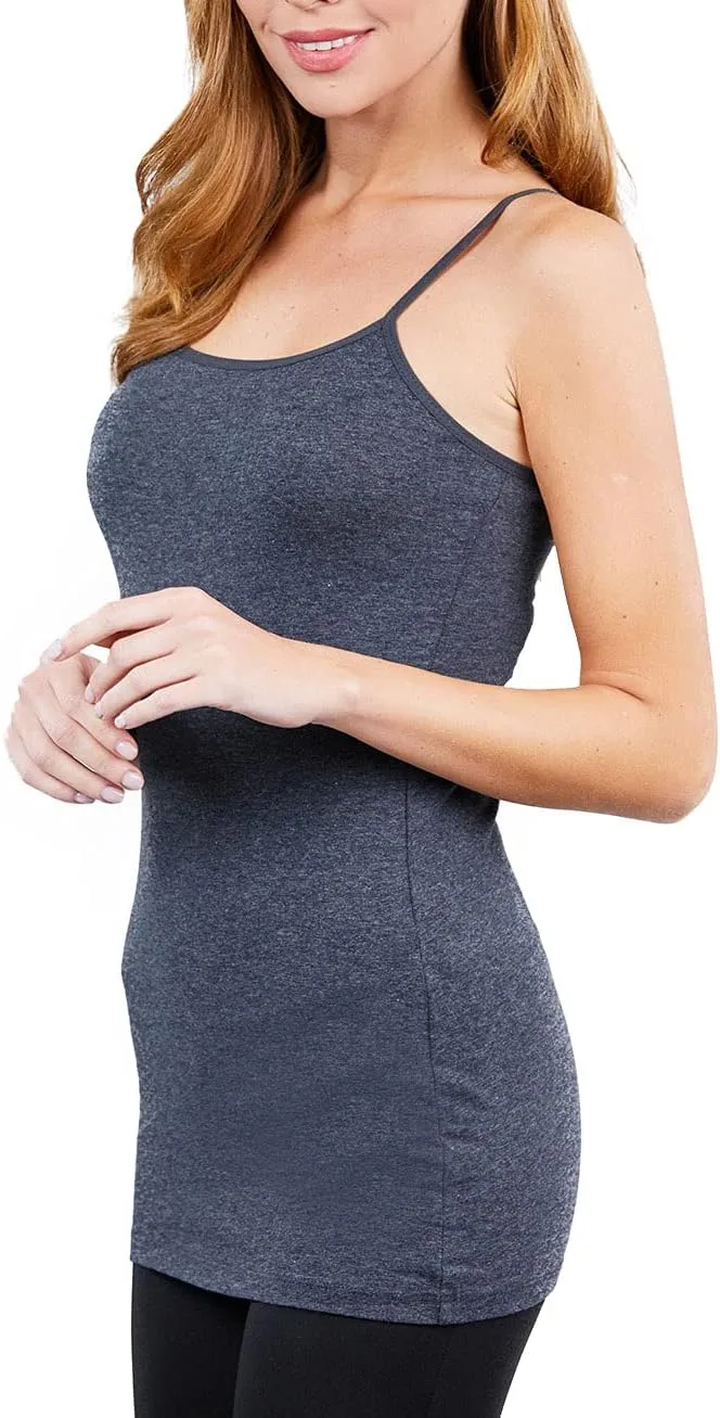 Long Camisole Tank Tops for Women - Undershirts Cami with Adjustable Spaghetti Strap 4 Pack (S-3XL)