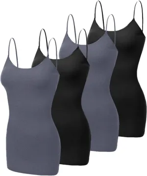 Long Camisole Tank Tops for Women - Undershirts Cami with Adjustable Spaghetti Strap 4 Pack (S-3XL)