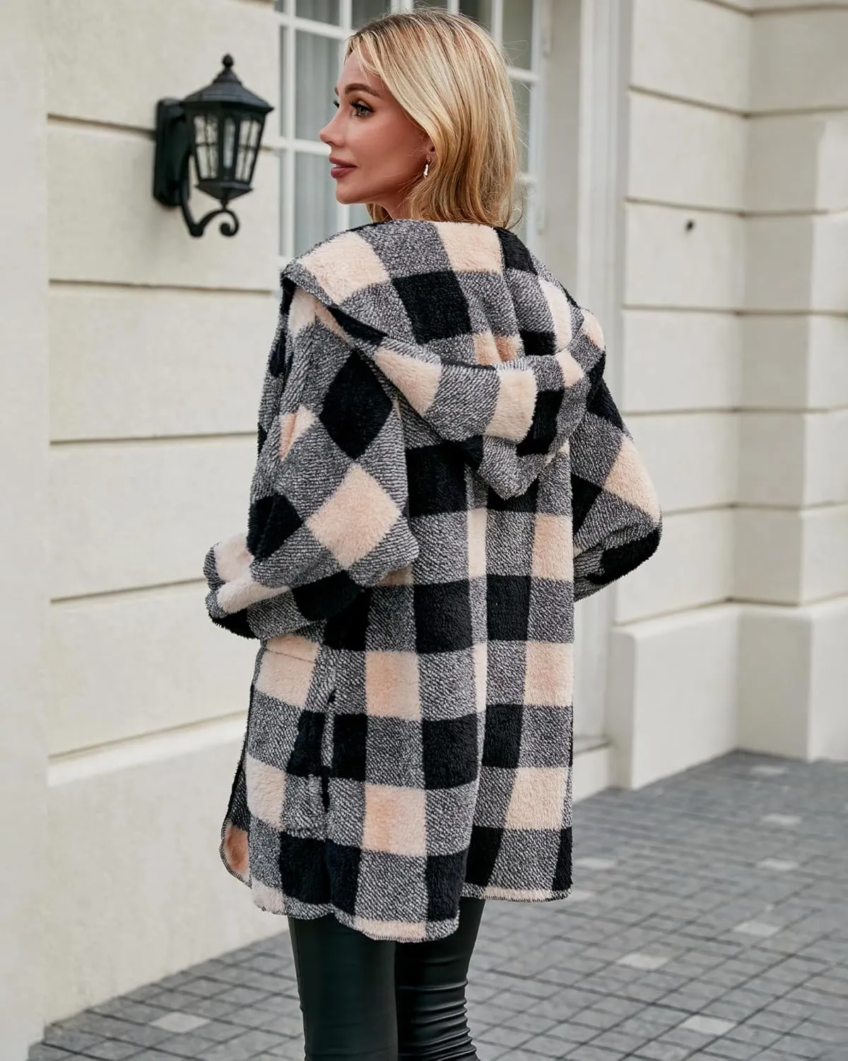 LookbookStore Womens Cardigan 2024 Winter Oversized Open Front Fleece Hooded Draped Pockets Jacket Coats
