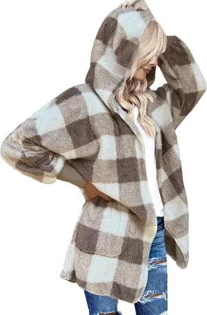 LookbookStore Womens Cardigan 2024 Winter Oversized Open Front Fleece Hooded Draped Pockets Jacket Coats