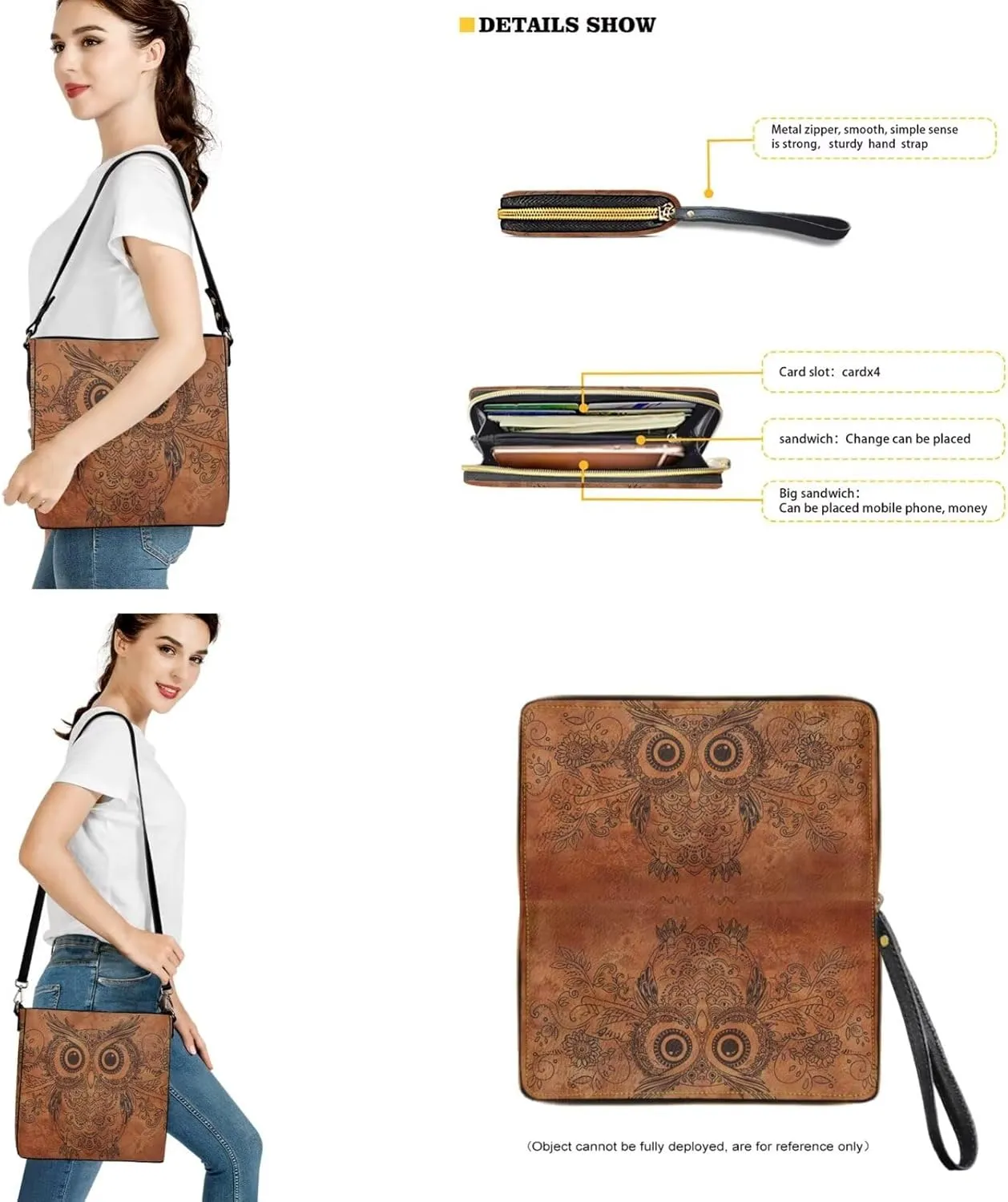 Lotusorchid Bucket Purse and Wallet Set, Leather Crossbody Shoulder Handbag Hobo Bag with Adjustable Strap for Women