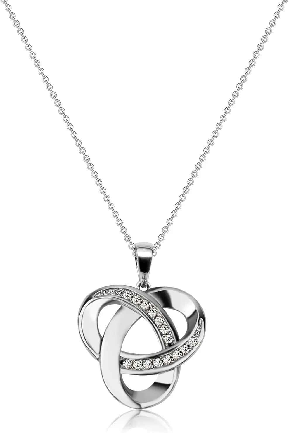 Love Knot Necklace, Sterling Silver Diamond Accent Love Knot Pendant Necklace, Forever Love Knot Infinity Necklace for Women