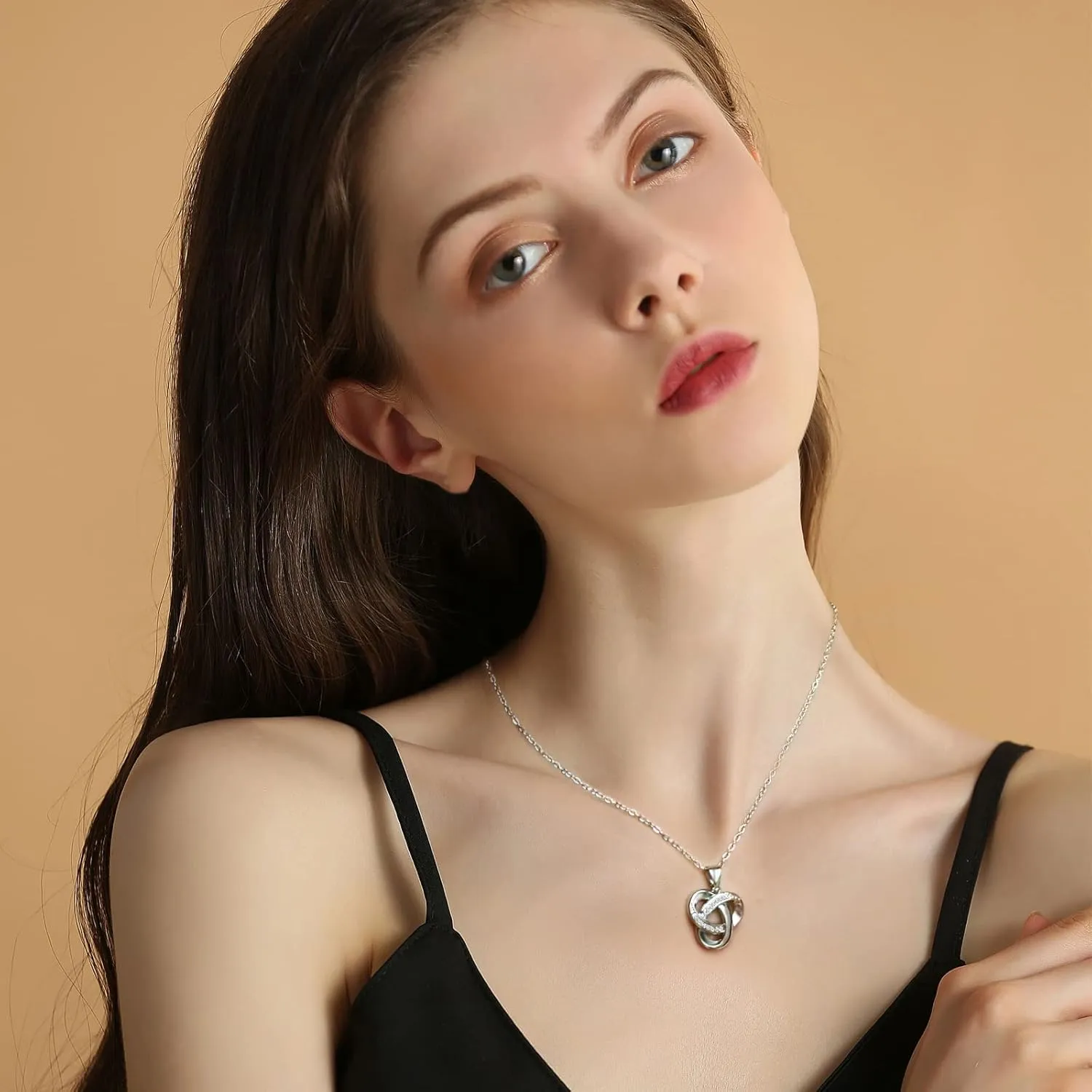 Love Knot Necklace, Sterling Silver Diamond Accent Love Knot Pendant Necklace, Forever Love Knot Infinity Necklace for Women