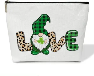 Love Saying Gnome St Patrick's Day Bags Shamrock Make up Bags Irish Blessing Cosmetic Pouch with Zipper Saint Patricks Party Favors Toiletry Bag for St Patricks Day Gifts for Women Friends JK0436