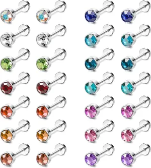 LOYALLOOK 14Pairs Stainless Steel CZ Stud Earrings for Women Men Multicolor Cubic Zirconia Flatback Earrings Pave Crystal Disco Ball Earrings with Flatback Cartilage Helix Earrings Set 20G