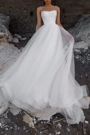 Luolandi A-line shoulder strap auditorium casual wedding dress white minimalist bride dress Beautiful