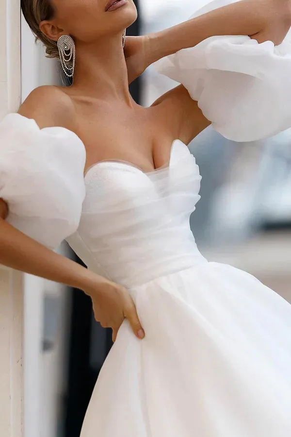 Luolandi A line Sweetheart White Hall Casual Wedding Dress Minimalist Bride Dress Sexy