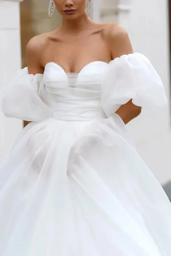 Luolandi A line Sweetheart White Hall Casual Wedding Dress Minimalist Bride Dress Sexy