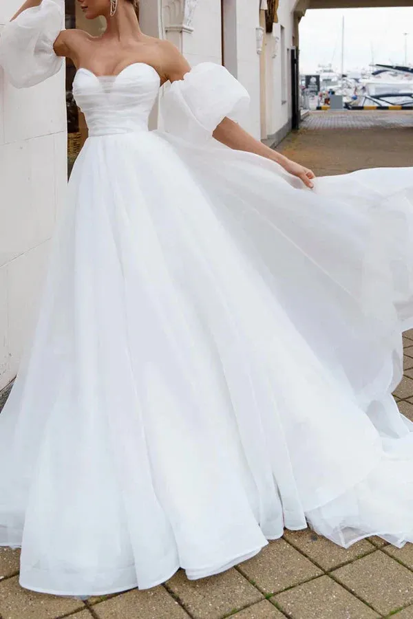 Luolandi A line Sweetheart White Hall Casual Wedding Dress Minimalist Bride Dress Sexy