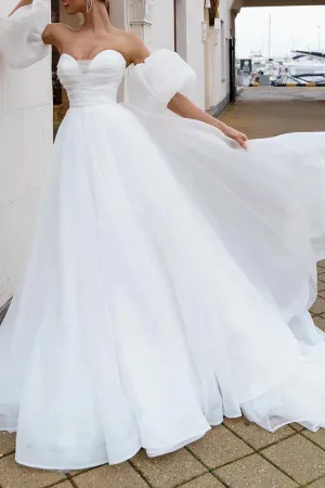 Luolandi A line Sweetheart White Hall Casual Wedding Dress Minimalist Bride Dress Sexy