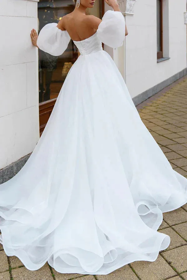 Luolandi A line Sweetheart White Hall Casual Wedding Dress Minimalist Bride Dress Sexy