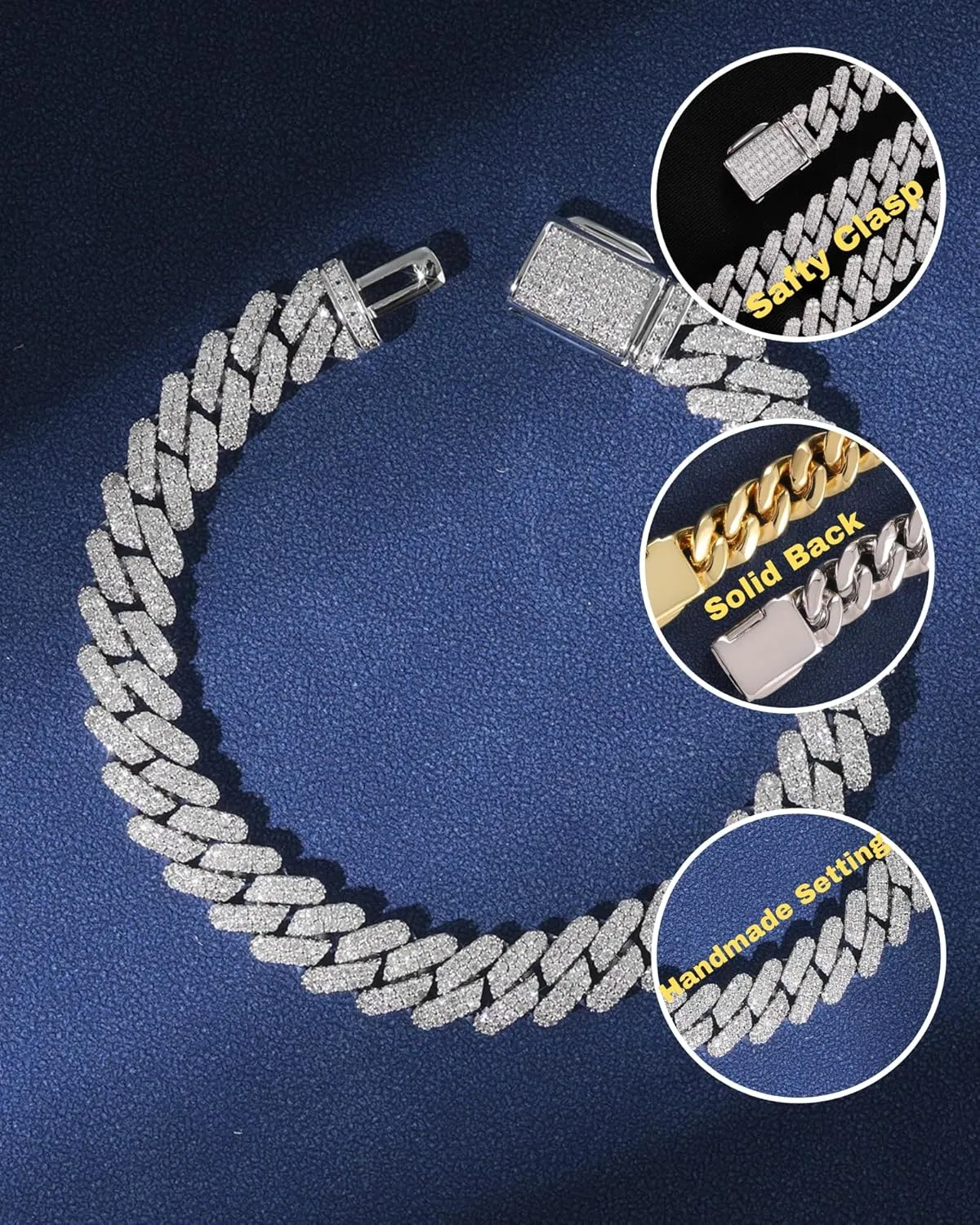 LuxeFlex Cuban Link Bracelet for Men and Women, 8mm 14K Gold/White Gold Plated, 5A Zircon Iced Out Cuban Link Chain Bracelet Set, Diamond CZ Rapper Necklace, Miami Hip Hop Jewelry