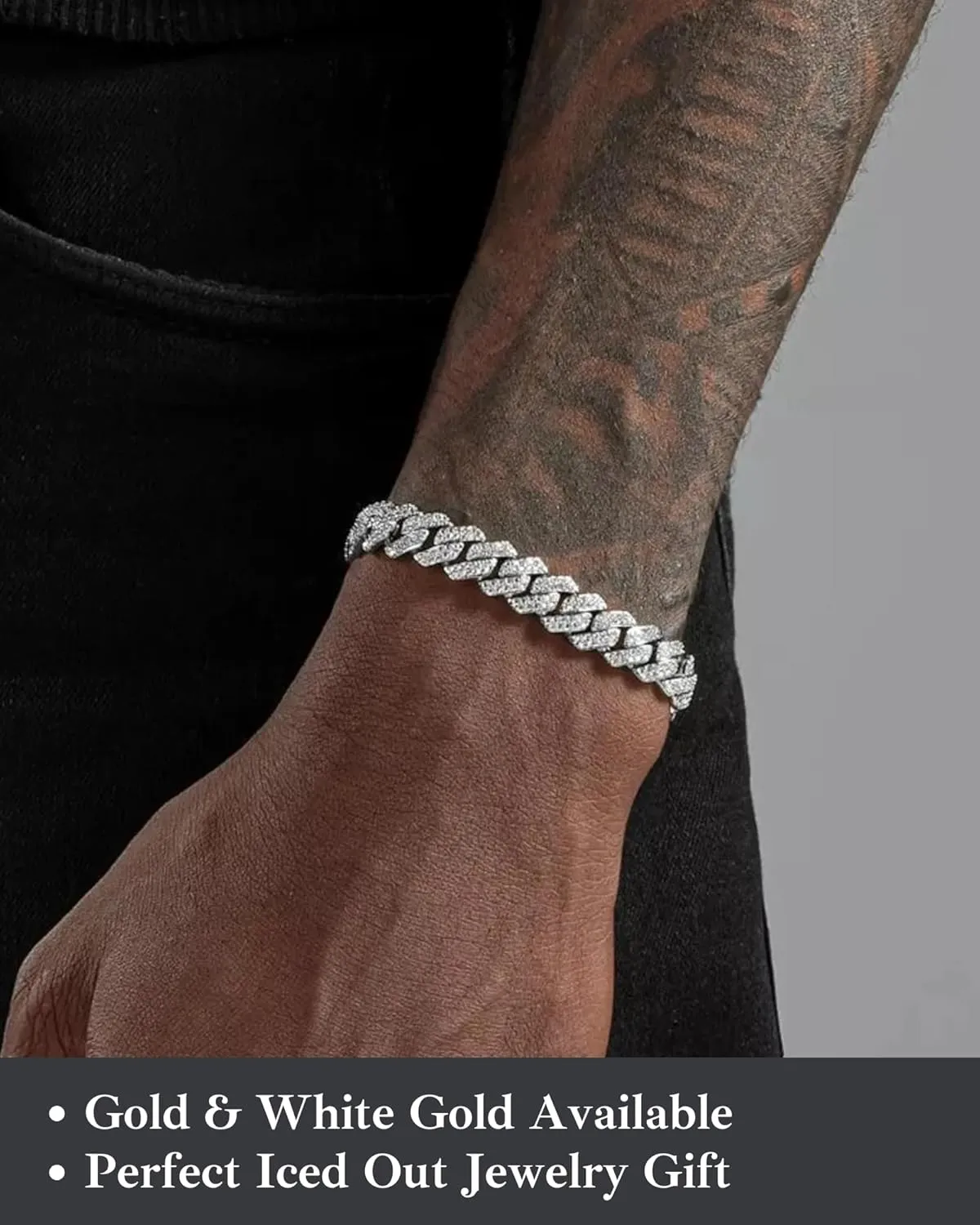 LuxeFlex Cuban Link Bracelet for Men and Women, 8mm 14K Gold/White Gold Plated, 5A Zircon Iced Out Cuban Link Chain Bracelet Set, Diamond CZ Rapper Necklace, Miami Hip Hop Jewelry
