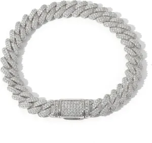 LuxeFlex Cuban Link Bracelet for Men and Women, 8mm 14K Gold/White Gold Plated, 5A Zircon Iced Out Cuban Link Chain Bracelet Set, Diamond CZ Rapper Necklace, Miami Hip Hop Jewelry