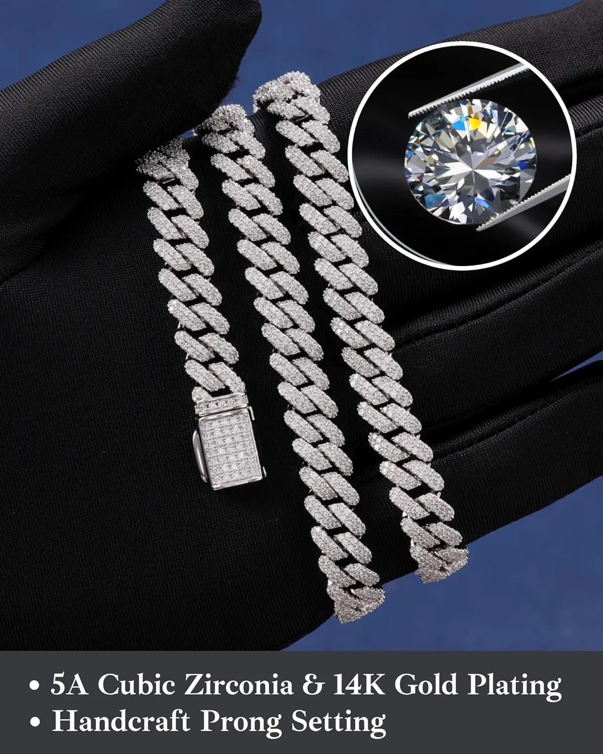 LuxeFlex Cuban Link Bracelet for Men and Women, 8mm 14K Gold/White Gold Plated, 5A Zircon Iced Out Cuban Link Chain Bracelet Set, Diamond CZ Rapper Necklace, Miami Hip Hop Jewelry
