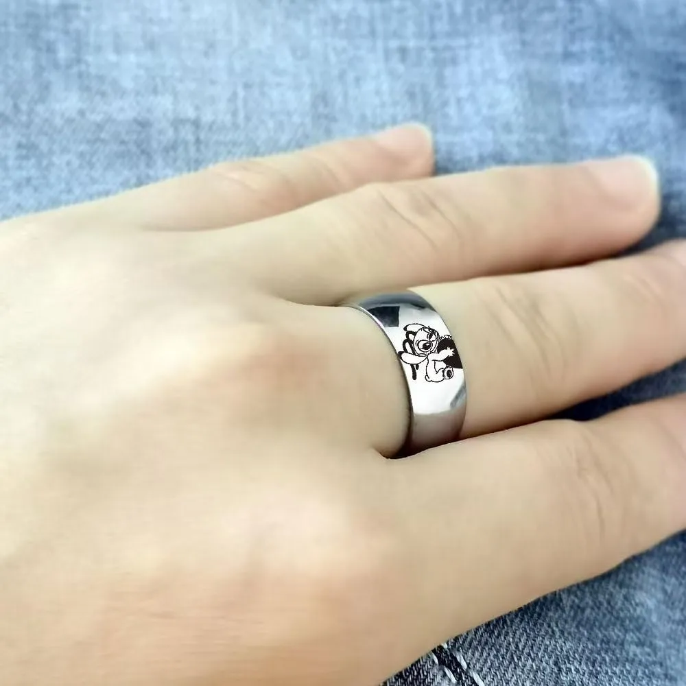LWJYX Stitch & Angel Love Heart Couple Ring,Forever Together Anniversary Promise Wedding Band Stainless Steel Lovers Ring