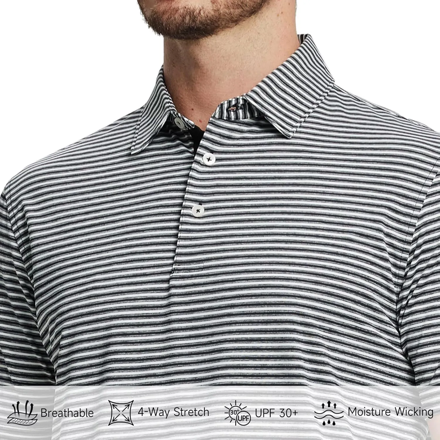 M MAELREG Golf Polo Shirts for Men Stripe Performance Moisture Wicking Dry Fit Collared Mens Polo Shirts Short Sleeve