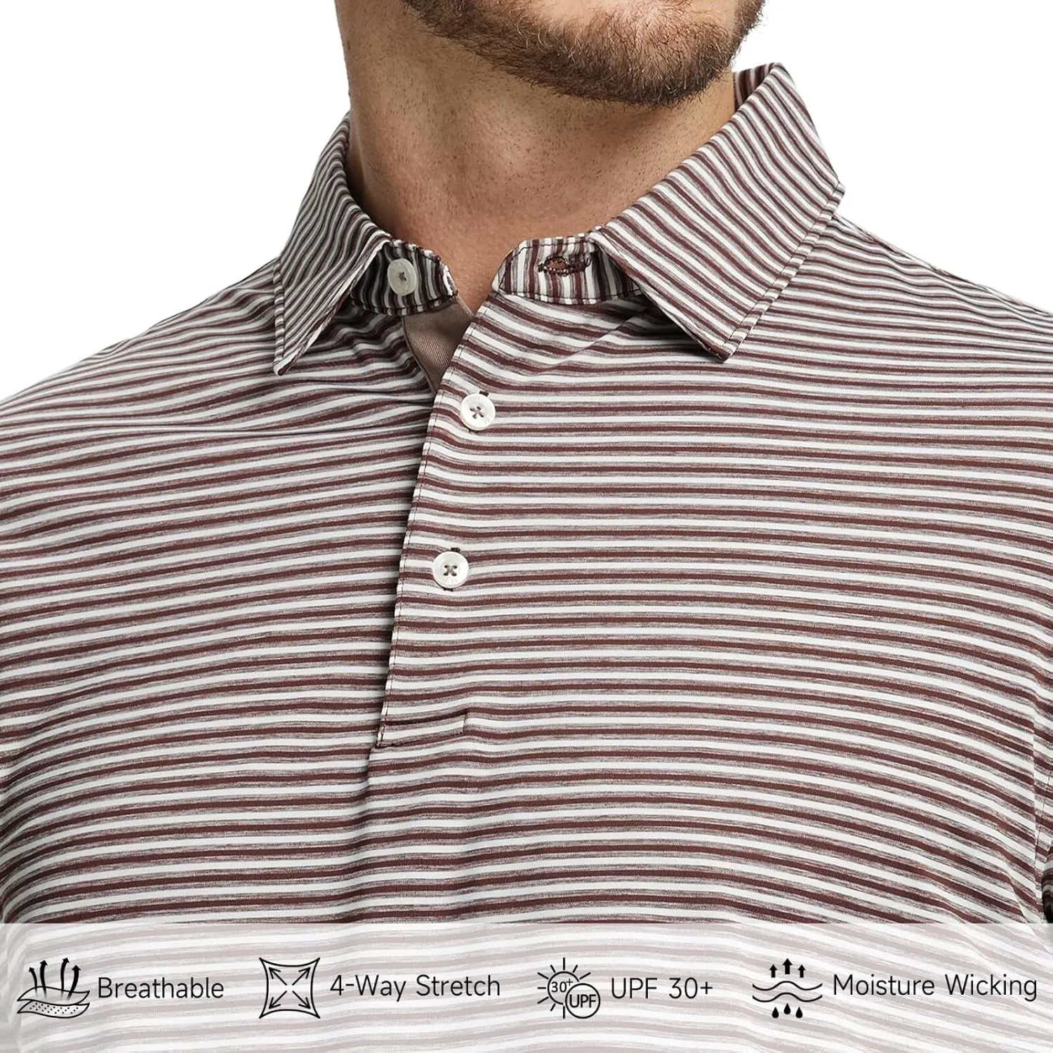 M MAELREG Golf Polo Shirts for Men Stripe Performance Moisture Wicking Dry Fit Collared Mens Polo Shirts Short Sleeve