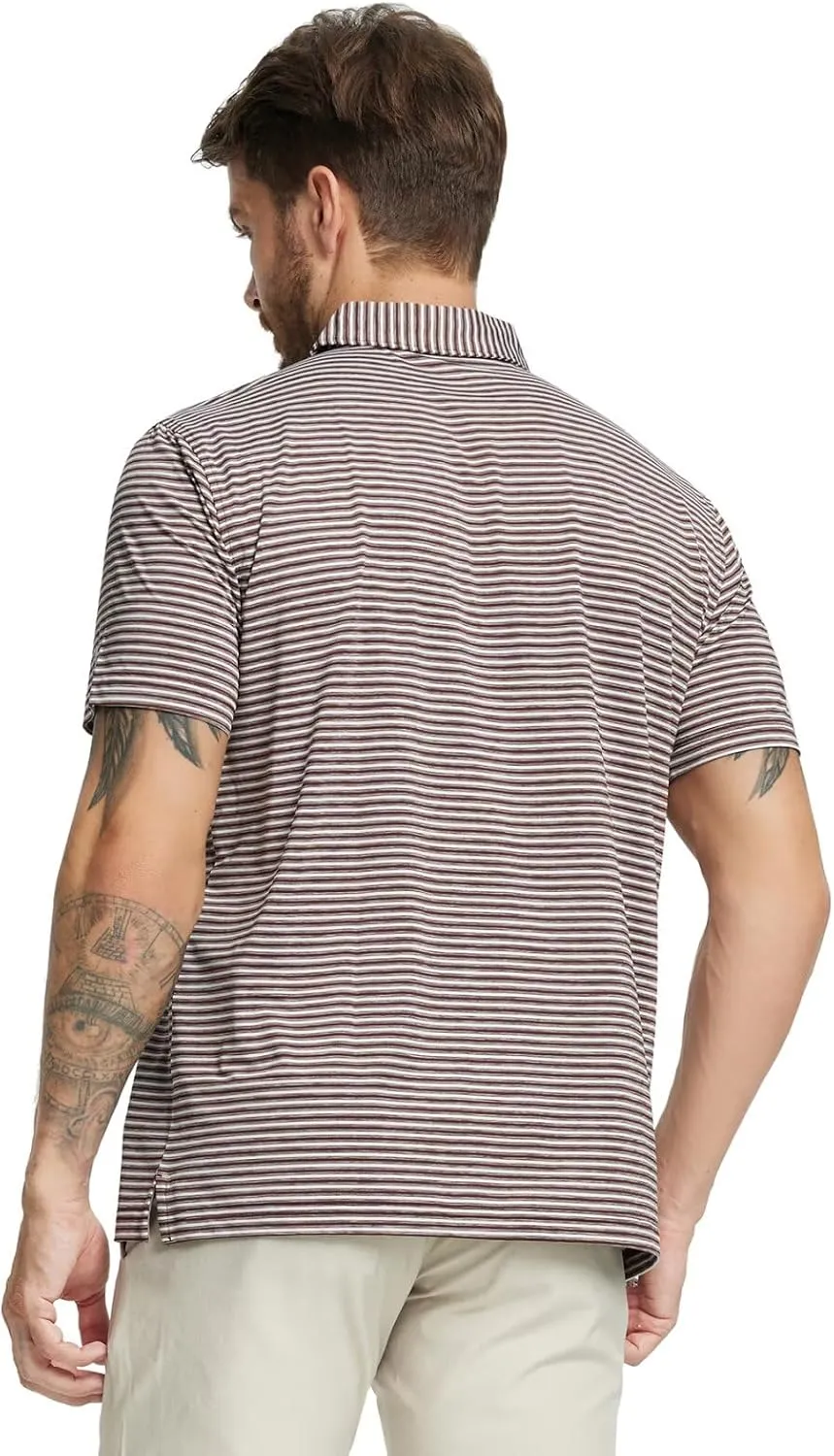 M MAELREG Golf Polo Shirts for Men Stripe Performance Moisture Wicking Dry Fit Collared Mens Polo Shirts Short Sleeve