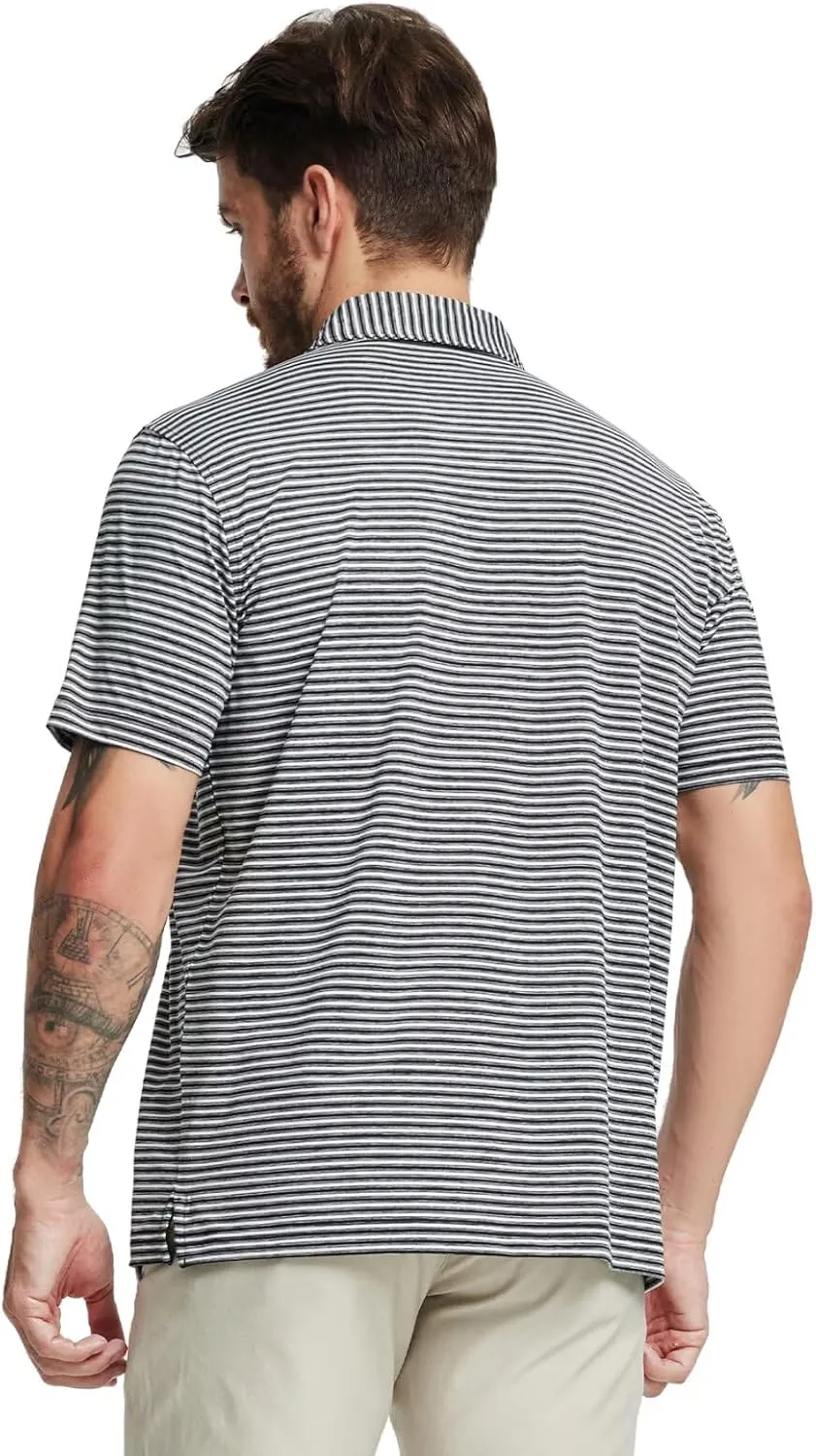 M MAELREG Golf Polo Shirts for Men Stripe Performance Moisture Wicking Dry Fit Collared Mens Polo Shirts Short Sleeve