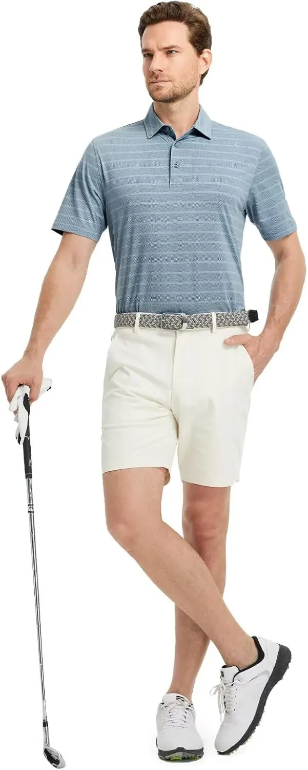 M MAELREG Men's Golf Shirts Moisture Wicking Dry Fit Lightweight Performance Short Sleeve Jacquard Striped Polo Shirts