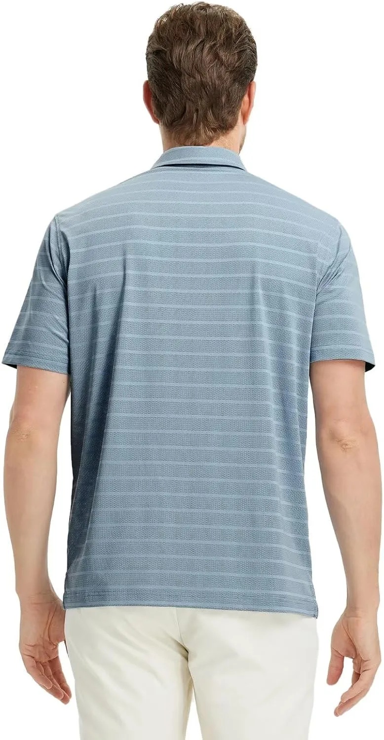 M MAELREG Men's Golf Shirts Moisture Wicking Dry Fit Lightweight Performance Short Sleeve Jacquard Striped Polo Shirts