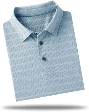 M MAELREG Men's Golf Shirts Moisture Wicking Dry Fit Lightweight Performance Short Sleeve Jacquard Striped Polo Shirts